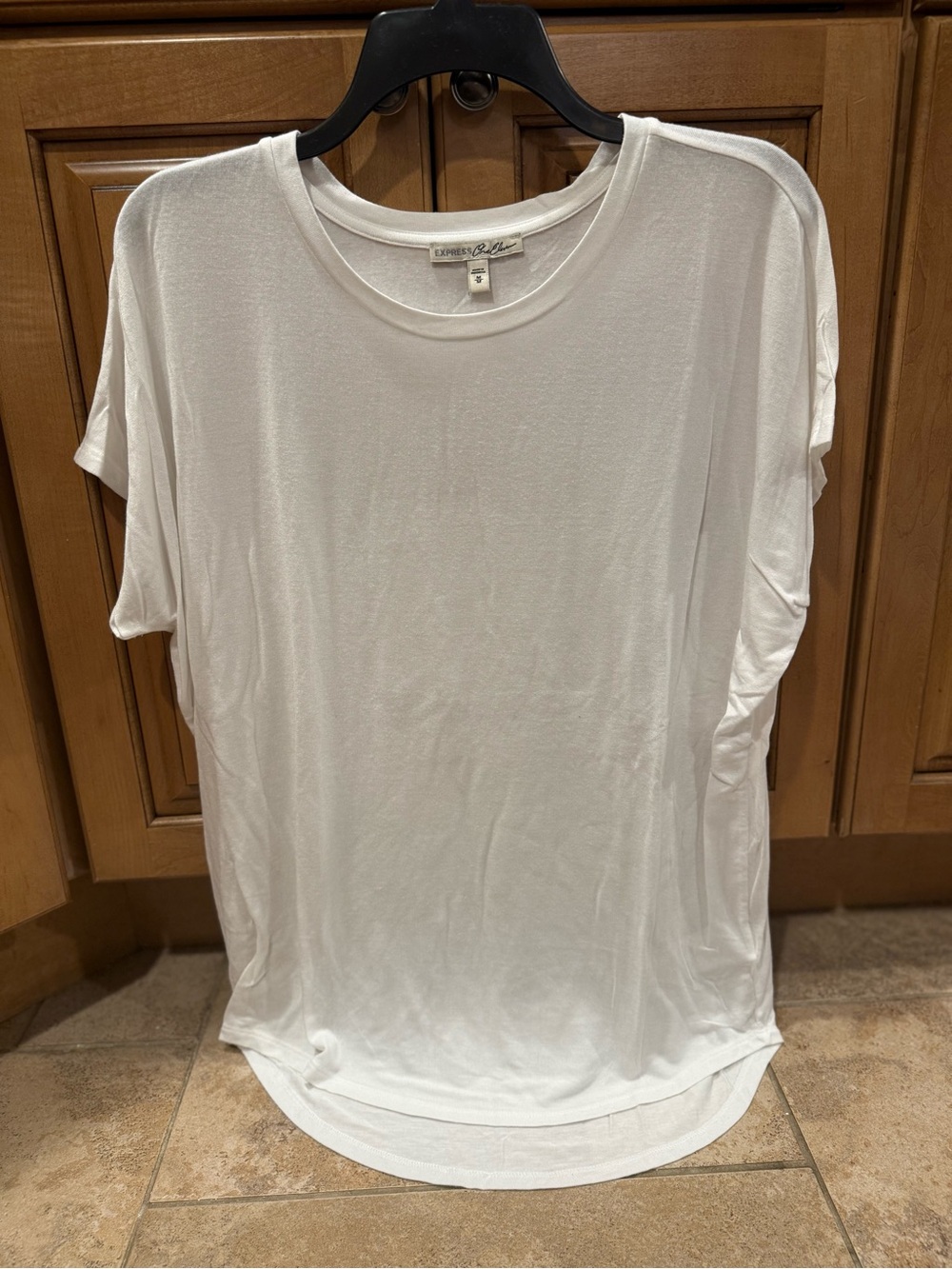 Express White Relaxed Crewneck Short Sleeve Top